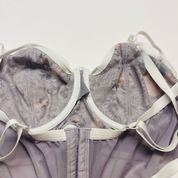 Torrid Mesh Floral Longline‎ Unlined Underwire Bralette Bra Size 2 2X White Gray - Picture 4 of 6